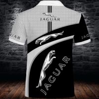 Summer Quality Mens Lapel T-shirt Sleeve T-shirt Casual 3D Print Jaguar Short Sleeve T-shirt Cotton Sports Pullover