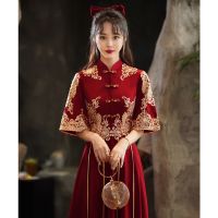 Jodie ชุดแต่งงานสีแดง Qipao ปัก Cheongsam กลางความยาวหมั้น Retro Robe สำหรับผู้หญิงแบบดั้งเดิมจีนชุดเพื่อนเจ้าสาว