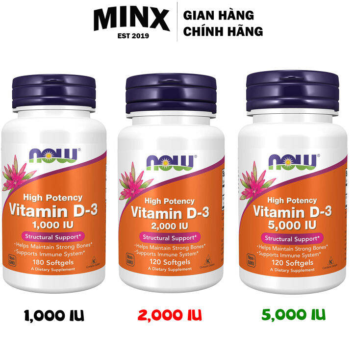 Vitamin D3 Now 5000IU 2000IU 1000IU - Viên uống bổ sung Now Vitamin D3 ...