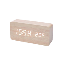 Wooden Digital Alarm Clock, LED Alarm Clock with Temperature Desk Clocks for Office, Bedside Clock