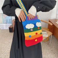 Rainbow Cartoon Wool Knitting Women Crossbody Bag Fashion Tote Shopper Bags for Girl Woman Shoulder Bag Cute Student Handbag