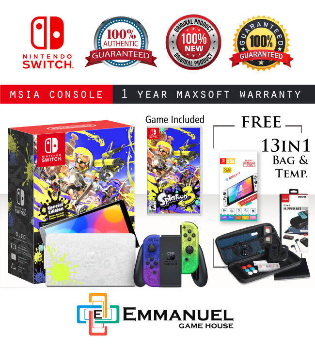 Nintendo Switch Oled Splatoon 3 Limited Edition Console V3 1 Year