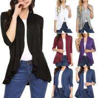 Brookv HuttbFeng Qi shopWomens Open Front Cardigan 3/4 Sleeve Draped Ruffles Soft Knit Sweaters