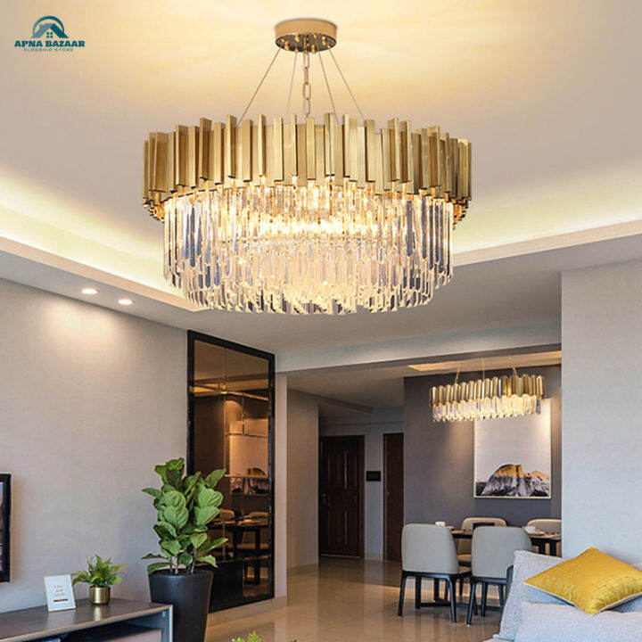 Gold Crystal Chandeliers Ceiling Lighting Modern Luxury Large Pendant Lamp Home Living Room