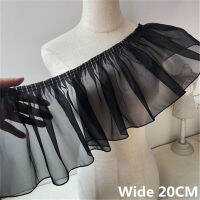 กว้าง20ซม. สีดำ Tulle Organza จีบลูกไม้ผ้าเย็บปักถักร้อย Fringe Rion Trim ผ้าม่านพู่ชุด Hemline DIY เย็บ Decor