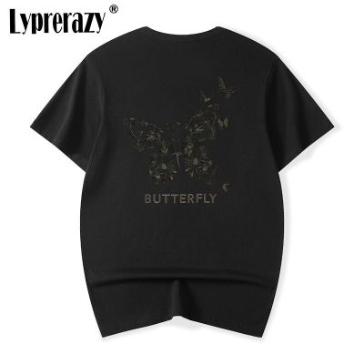 Lyprerazy Men Chinese Style Butterfly Embroidery Short-sleeved T-shirt Summer Loose Cotton Tees