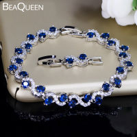 BeaQueen Charming Dark Blue Crystal Women Tennis celets with Cubic Zirconia Stone 925 Sterling Silver Jewelry B016