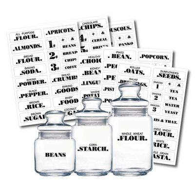hot！【DT】✜△☁  Farmhouse Pantry Labels 6 Sheets Transparent Stickers Food Jar for Organization GRSA889
