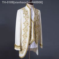 ❧ xianhaochen048906 Jaqueta de ouro clássica masculina calça e casamento três peças bordadas palácio cantor roupa