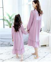 Spring Mom And Girls Nightdress Pajamas Childrens Home Wear Nightgown Kids Lace Cotton Long-sleeve Night Dress 4 5 6 8 10 12Yrs