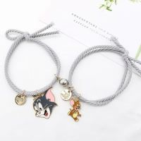 COD DSFDSFEEEE 1pair Tom and Jerry Couple Bracelet Magnet Cat and Mouse Friendship Bracelet for Women Adjustable Hair Rope Korean Female Students