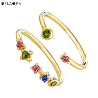 DPLAOPA 925 Sterling Silver Gold Coated Silver You And Me Tourmaline Ring Gold Coated Silver Sapphire Rainbow CZ Zircon Crystal2023