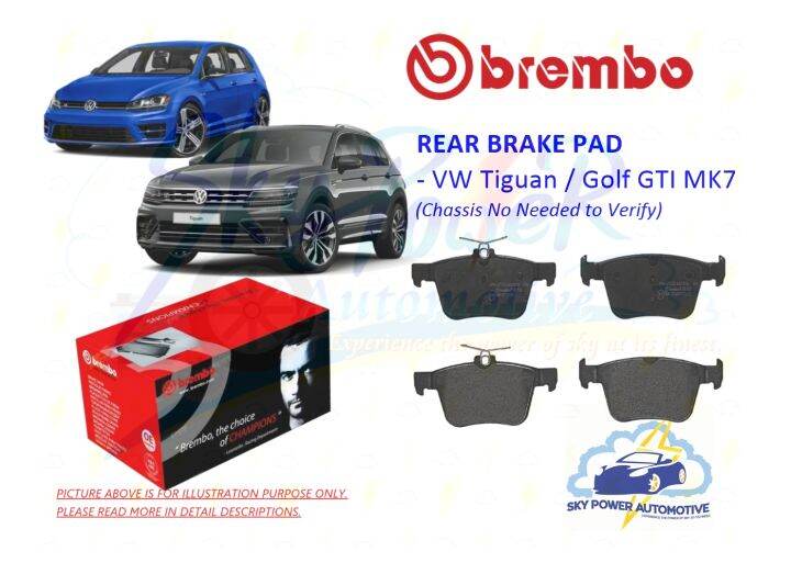 BREMBO VOLKSWAGEN GOLF GTI (MK7) / VW TIGUAN DISC BRAKE PAD (REAR) | Lazada