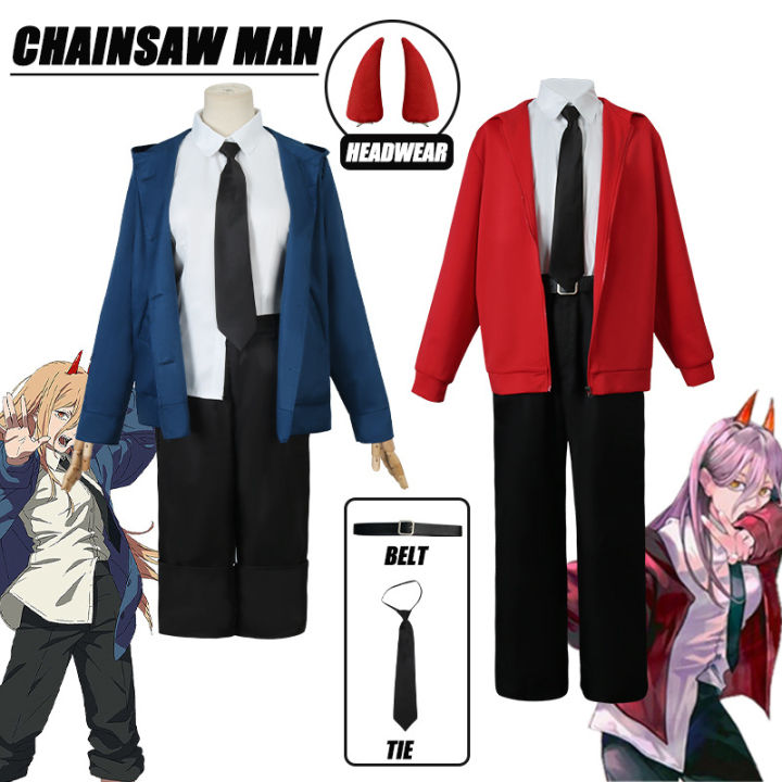 6pcs Chainsaw Man Anime Power Cosplay Costume Outfit + Cosplay Wig Women  Cosplay Jacket Pants Uniform Halloween Party Fancy Dress Up Set 