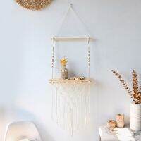 ชั้นแขวนสำหรับผนังเชือก Macrame ไม้แกว่งชั้นลอยสามเหลี่ยมห้องรับแขกห้องนอนต้นไม้รูปลอกโบโฮที่ทันสมัย ZSJ3816กรอบศิลปะบนผนัง