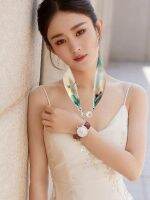 ♀☃ New pearl buckle long necklace silk scarf womens summer decorative neck spring and autumn classical all-match