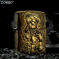 ♧◙✧ ZORRO Kerosene Lighter Retro brass Windproof Astronaut handmade fine carved personality creative mens gift