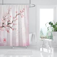 Hippo Pink Cherry Blossom Shower Curtain Japanese Cherry Blossom Shower Curtain Set Bathroom Cherry Blossom Shower Curtain Waterproof Fabric with 12 Hooks 182.88 x 182.88 Cm