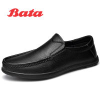 Bata รองเท้าหนังลำลองสำหรับผู้ชายฤดูใบไม้ผลิ2023ธุรกิจแฟชั่นใหม่รองเท้าแผ่นรองเท้านุ่มสบายสีดำขนาดเล็กเทรนด์รองเท้าบุรุษ