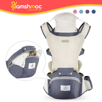 HamshMoc เก้าอี้อุ้มเด็กอเนกประสงค์3 In 1,ระบายอากาศได้ดี Gendongan Bayi ถอดออกได้พร้อมกระเป๋าอุ้มเด็กกระเป๋าเก็บของตะกร้าทารกแรกเกิดดีไซน์ตามหลักสรีรศาสตร์สำหรับการเดินทางของเด็กทารก