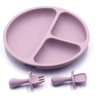 Silicone Baby Tableware with Suction Cup Toddler Plate and Portable Fork Spoon Kids Food Bowl Set