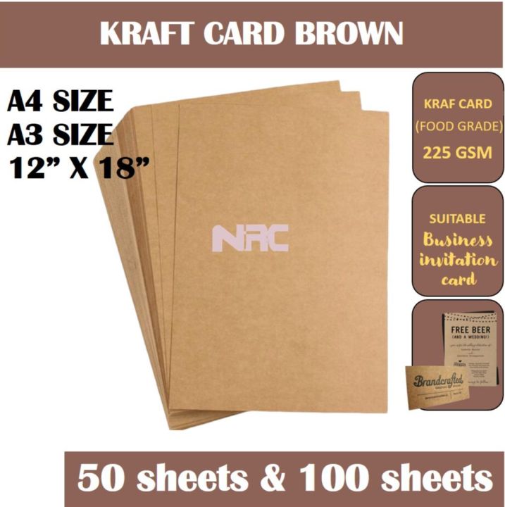 Brown Kraft sheets 100 x A4 225GSM Natural Recycled Card stock