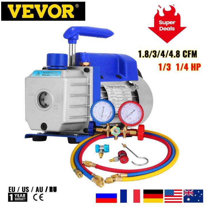 VEVOR 1.84.8 CFM Refrigerant Vacuum Pump Kit HVAC Refrigeration 1/3 1/