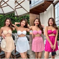 Jackie strapless silk satin set ✨(380฿ฟรีส่ง) กรี๊ดดมาก! ชุดเซทรุ่นใหม่สวย น่ารักสดใส เกาะอก ดีไซน์ม้วนหน้า กระโปรงซาติน