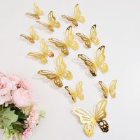 12Pcs/Set 3D Hollow Butterfly Wall Sticker Gold Rose Christmas Decoration Living Room Home Decor Butterflies Decal Stickers