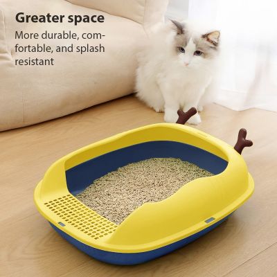 【YF】 Anti-Splash Semi-Enclosed Kitten Litter Box Big Space Toilet Prevent Splash Tray Goods for Kittens Sand Cat Bedpans