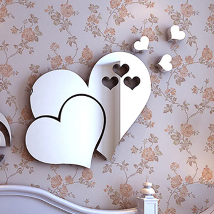 shelleys-กระจกอะคริลิคสติ๊กเกอร์ติดผนังรูปหัวใจ3d-แบบสร้างสรรค์มีกาวในตัวกระจกศิลปะสำหรับบ้านแบบ-diy