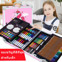 ?ส่งจากพัทยา?Unicorn Design ชุดเพ้นท์ 2 ชั้น ลายยูนิคอร์น 145 ชิ้น สีน้ำ ดินสอ ดินสอสี ชุดวาดรูป ปากกามาร์กเกอร์ ชุดเครื่องเ art set