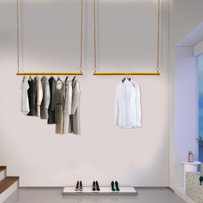 2 Pcs 60cm/120cm Hanging Chain Garment Rack Wedding Dress Chain Hanging RackHome Boutique Clothes Store Display (Gold)