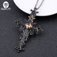 Vintage Gothic Cross Statement Necklace Triangle Pentagram Geometric Necklace Women Jewellery Hip Hop Men Joyas Fashion Chain Necklaces