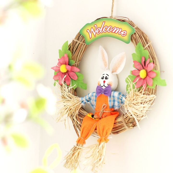 cod-cross-border-new-easter-decorations-ins-spring-pastoral-style-straw-rabbit-home-door-wall-pendant