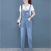 QMD146 Denim bib one-piece womens spring 2020 new Korean version of loose and slim straight-leg jumpsuit ban