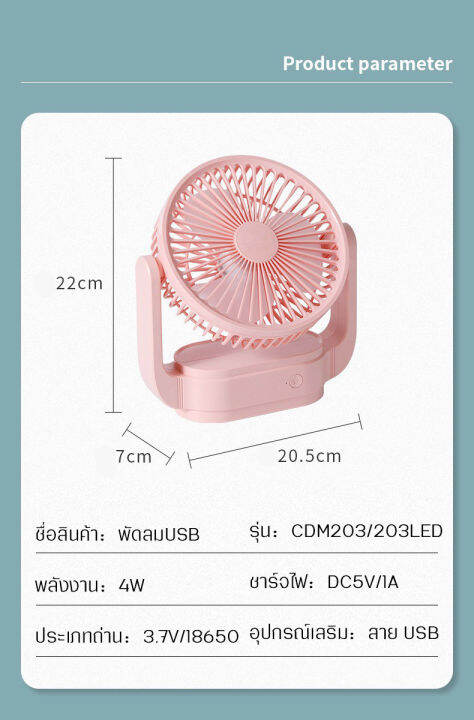 พัดลมตั้งโต๊ะ-แบบชาร์จไฟusb-รุ่น2033-พร้อมโคมไฟ-พัดลมขนาดเล็ก-พัดลมเหล็กดัด-ลมแรง-ทนทาน-เสียงเบา-พัดลมขนาดพกพา-เลือกได้หลายสี