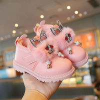 Children Martin Boots for Girls Snow Boots Baby Boys Shoes Waterproof Leather Booties Winter Plush Princess Little Girl Shoes