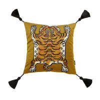 Tiger Print Cushion Cover Square Pillow Case Vintage Artistic Tassel Soft Velvet Coussin Decorative Sofa Chair Bedding 45x45cm