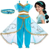 【Lao Zhang Fashion Cosplay】เจ้าหญิงแต่งตัวของจัสมิน Aladdin และโคมไฟวิเศษสาวปาร์ตี้วันเกิดจัสมินเครื่องแต่งกายคอสเพลย์กางเกงด้านบนวิกผมสำหรับเด็ก