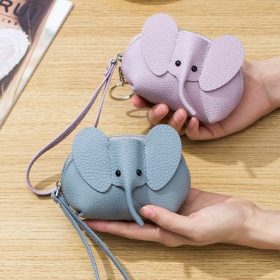 【JH】Fashion Wallet for Women Genuine Leather Keychain Small Wallets Kids Cartoon Elephant Mini Change Purses Christmas Gift 2023 New