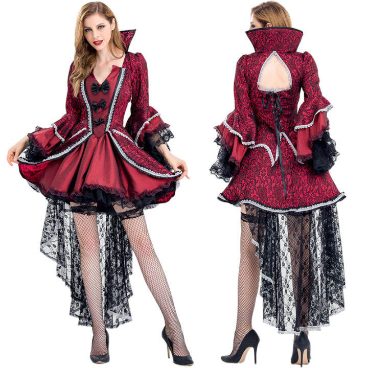 Adult Queen Vampire Cosplay Dress Women Black Vampire Costume Lace