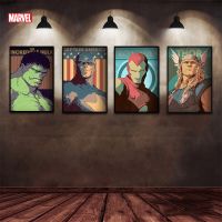 Avengers ภาพยนตร์พิมพ์โปสเตอร์ Vintage Art Spiderman Iron Man Hulk Thor Wall ภาพวาดผ้าใบตกแต่งห้องนั่งเล่น