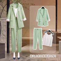 COD DSFGERRTYTRRE 【NP】Women Suit Three-Piece Set New Plus Size Loose Suit Korean-Style Medium Length Womens Top Casual Suit Loose Thin Coat