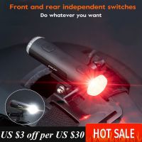 ☢✗﹊ Bike Helmet Light Bicycle Front Rear Tail Light Waterproof LED USB Rechargeable Cycling Headlight Rear Taillight Lamp Flashlight