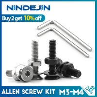 NINDEJIN M4 Hex Socket Flat Head Allen Screws Assortment Kit With Nuts Washers And Hex Keys Stainless Steel Carbon Steel