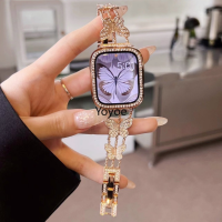 สายนาฬิกาข้อมือประดับเพชรโลหะสำหรับ IWatch แอปเปิลซีรีส์8 7 6 5 SE 4 3 49มม. 45มม. 44มม. 42มม. 41มม. 40มม. 38มม. สายเข็มขัดรัดข้อมือสร้อยข้อมือเหล็กสแตนเลสหรูหราสำหรับผู้หญิง