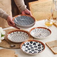 Retro Japanese-style Deep Round Ceramic Plate 8-inch Rattan Creativity and Wind Household Tableware Western Dishes Soup Plate