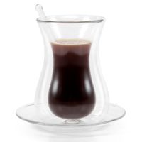 Coffee Cup Set with Saucer and Glass Spoon Heat Preservation Double Glass Transparent Black Tea Cup Household Tea Cup