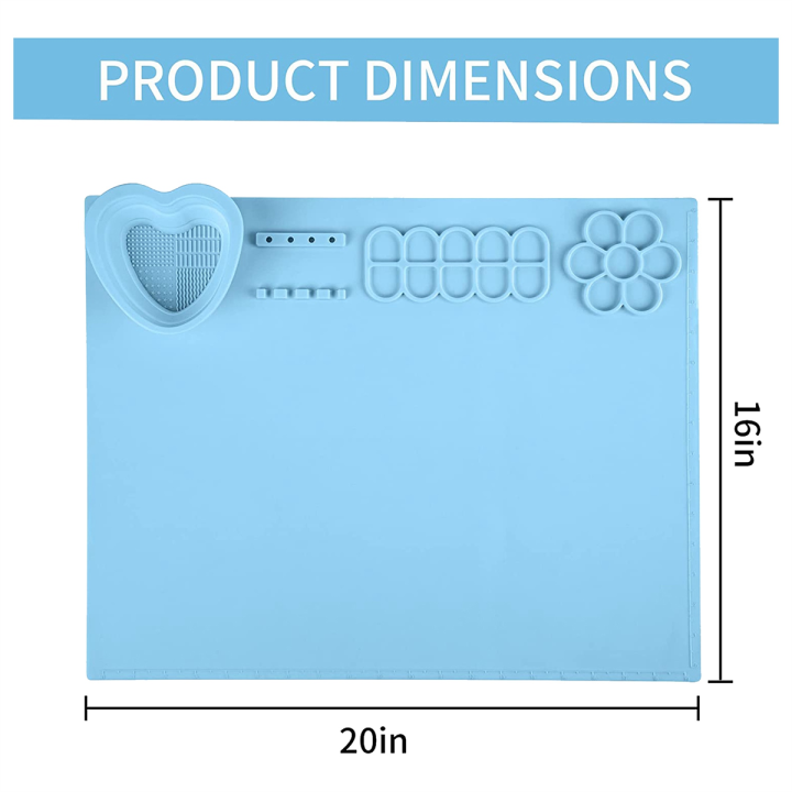 เสื่อศิลปะซิลิโคน-20x16นิ้วเสื่องานฝีมือซิลิโคนสำหรับการหล่อเรซิน-เสื่อภาพวาดซิลิโคนพร้อมถ้วยสำหรับวาด-สีฟ้า